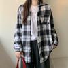 Karminrotes kariertes Hemd für Damen, Knopfleiste, Langarm, Kragen, karierte Hemdjacke, Schulmädchen, Freizeit, Wochenend-Outfit, Frühling, Sommer