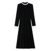 Hepburn Style Black Velvet Long Sleeve Dress - French High-End Autumn/Winter Women's Waist-Cinched Slimming Gown