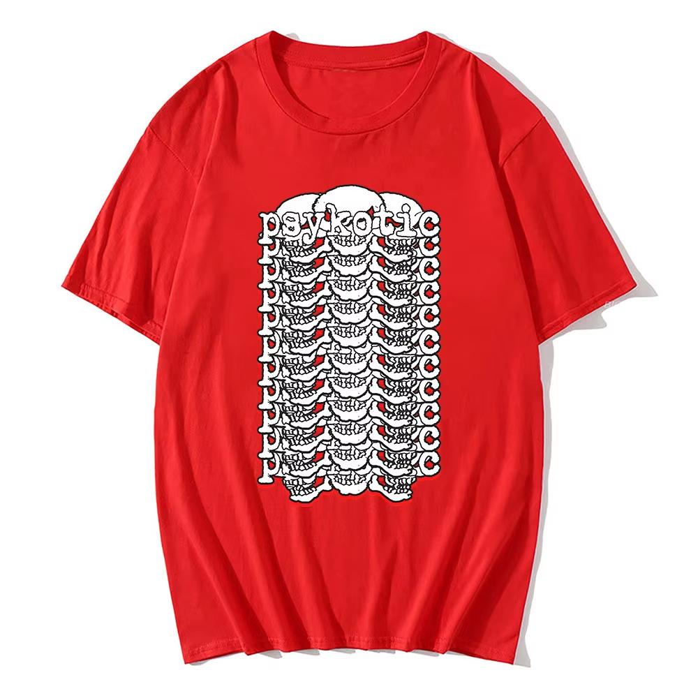 

OsamaSon Psykotic Red Logo Tshirts Unisex Streetwear Hip Hop Fashion Short Sleeve Loose Male T-shirt Y2k Short Sleeves Classic XXXL