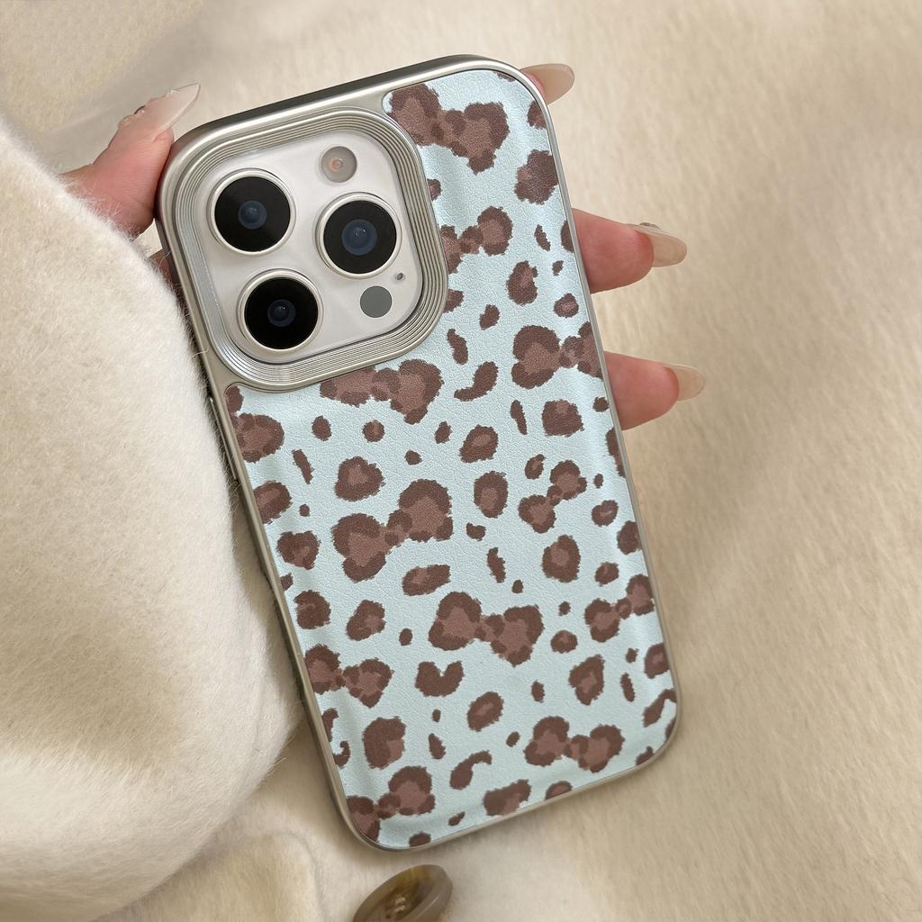 Retro Leopard Bow Apple 17 Mobile Phone Case 16promax Leather 15 Suitable for IPhone13 Silver Edge Fashion Mobile Phone Case