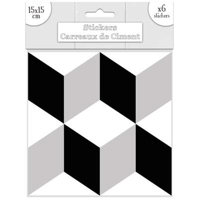 [R2191] - Set of 6 'Cement Tiles' Stickers Black Gray White - 15x15 Cm
