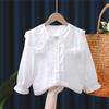 Spring 2024 Girls' White Long Sleeve Shirt with French Lace Collar