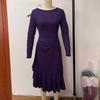 Herbst Winter elegant einfarbig locker Maxikleid O-Ausschnitt Langarm Rüschen A-Linie Partykleider für Damen Kleidung lila vestidos