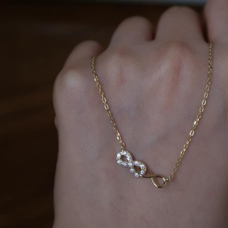 

925 Sterling Silver Simple Pavé Crystal Infinity Figure Eight Necklace For Women Classic Fashion Wedding Jewelry Accessories Gold 45cm