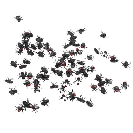 100Pcs Fake Flies Realistic Tricky Props Plastic Halloween Party Simulated Insect Fly Prank Toys