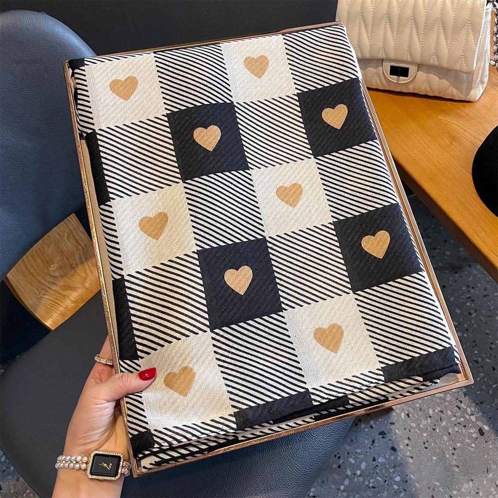 Patchwork Contrasting Color Cartoon Cotton and Linen Scarf Versatile and Elegant Shawl Scarf Beach Scarf Simple Woman Scarf