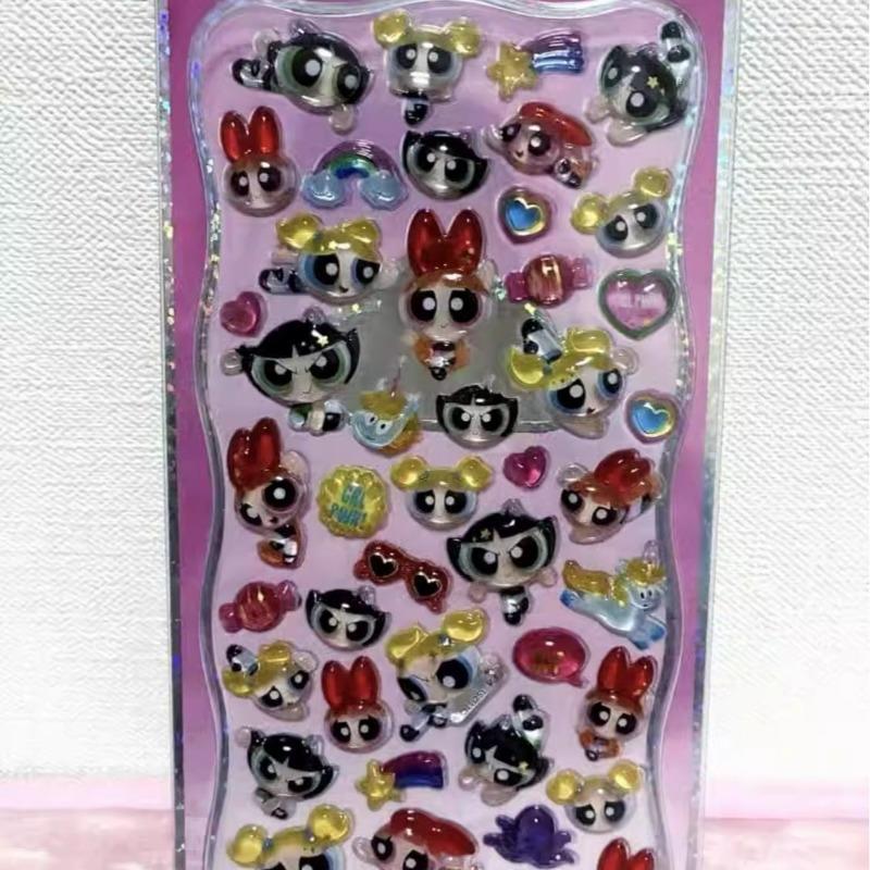 Cute 3d Powerpuff Girls Cartoon Crystal Bubble Sticker For Hand Account Decoration