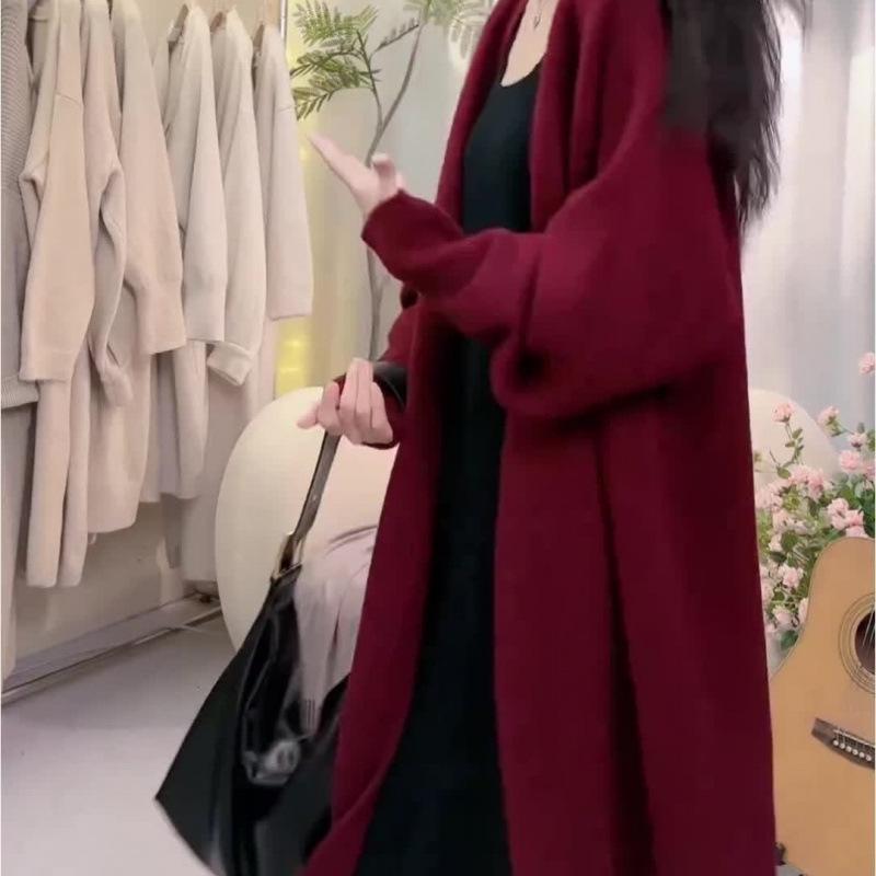 Korean-Style Mid-Length Knitted Cardigan Coat for Autumn/Winter 2024