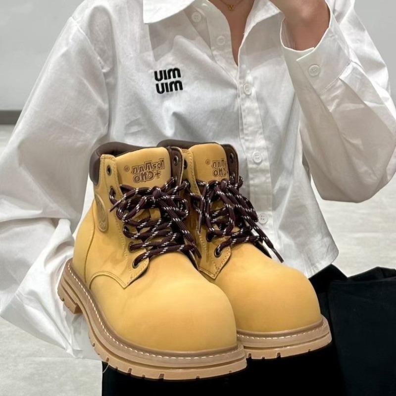 Early autumn new Martin boots women's outdoor thick-soled heightening series retro cute short tube versatile niche big yellow boots