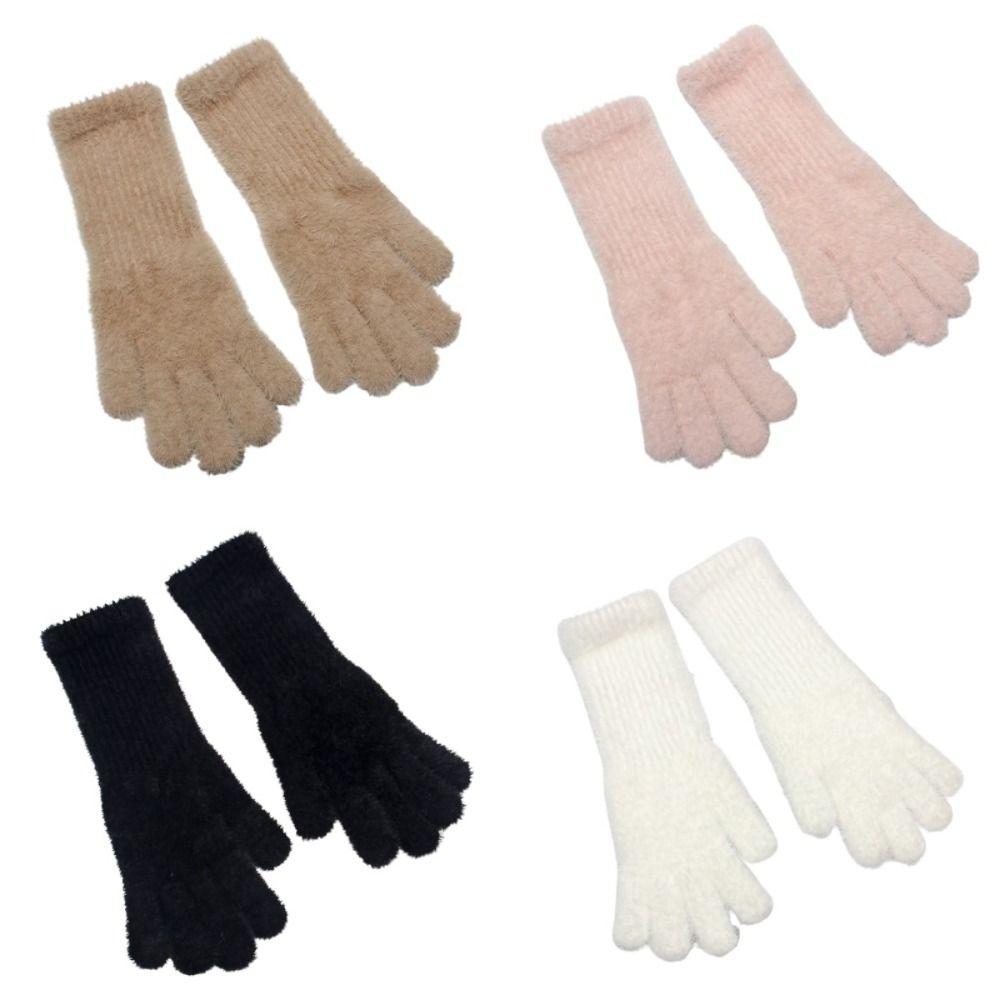 Windproof Faux Fur Gloves Warm Winter Women Mittens Soft Plush Knitted Gloves  Outdoor