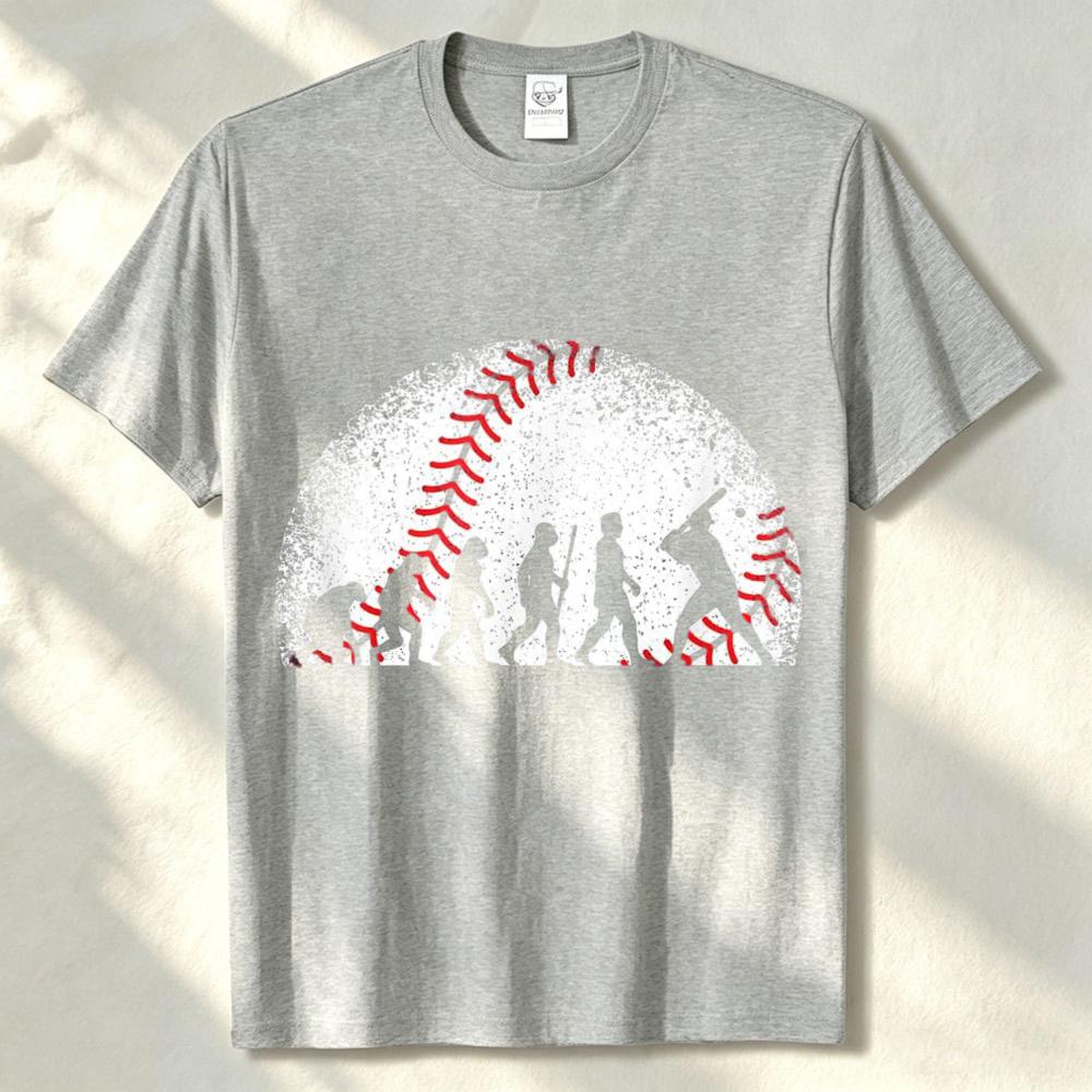 Huunisex Evolution To Baseball Batter Vintage Distressed Baseball Silhouette Graphic Unisex Cotton T Shirt Sport Fan Daily Wear Top