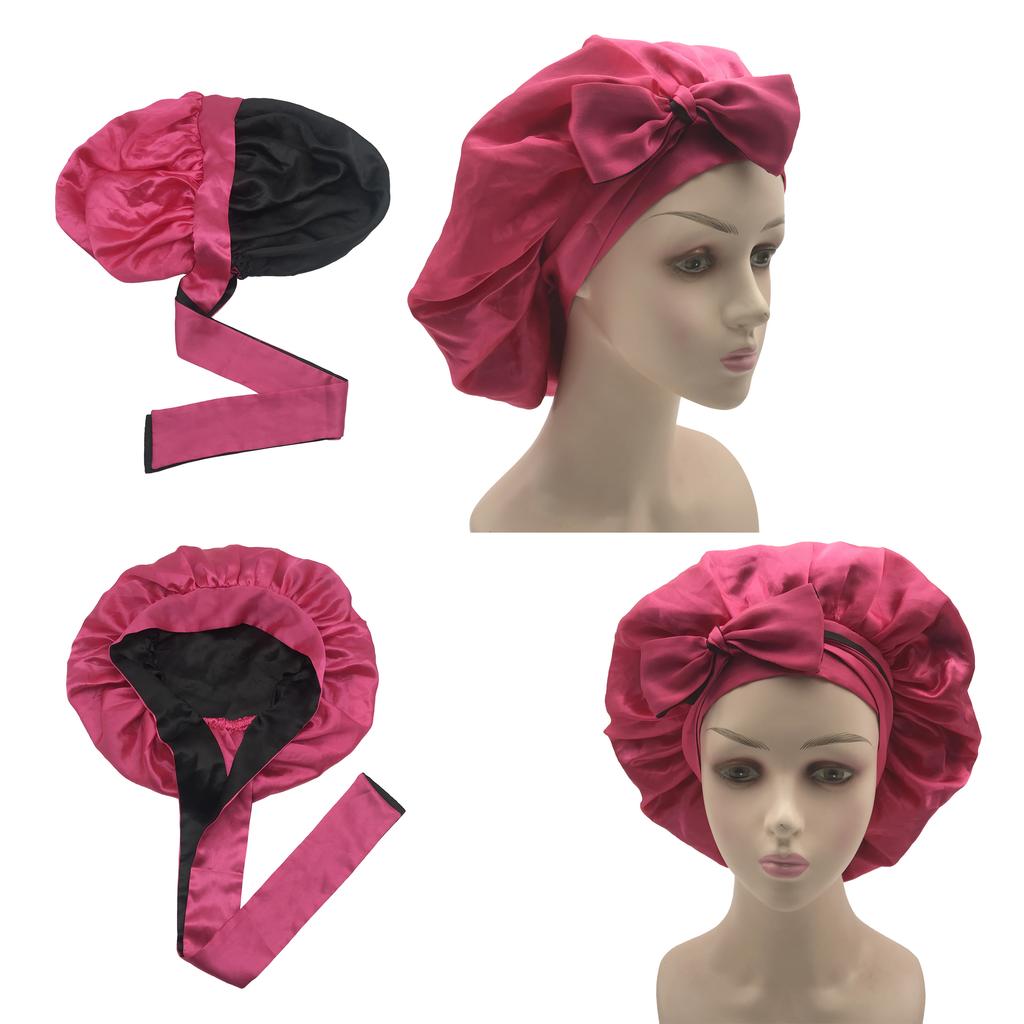 Luxury Silk Women Bonnet with Long Head Tie Hairbands Designer Hair Bonnets Satin Bonnet