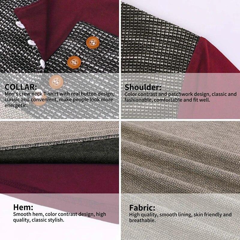 Мужские облегающие повседневные футболки с длинными рукавами и пуговицами — фото 14