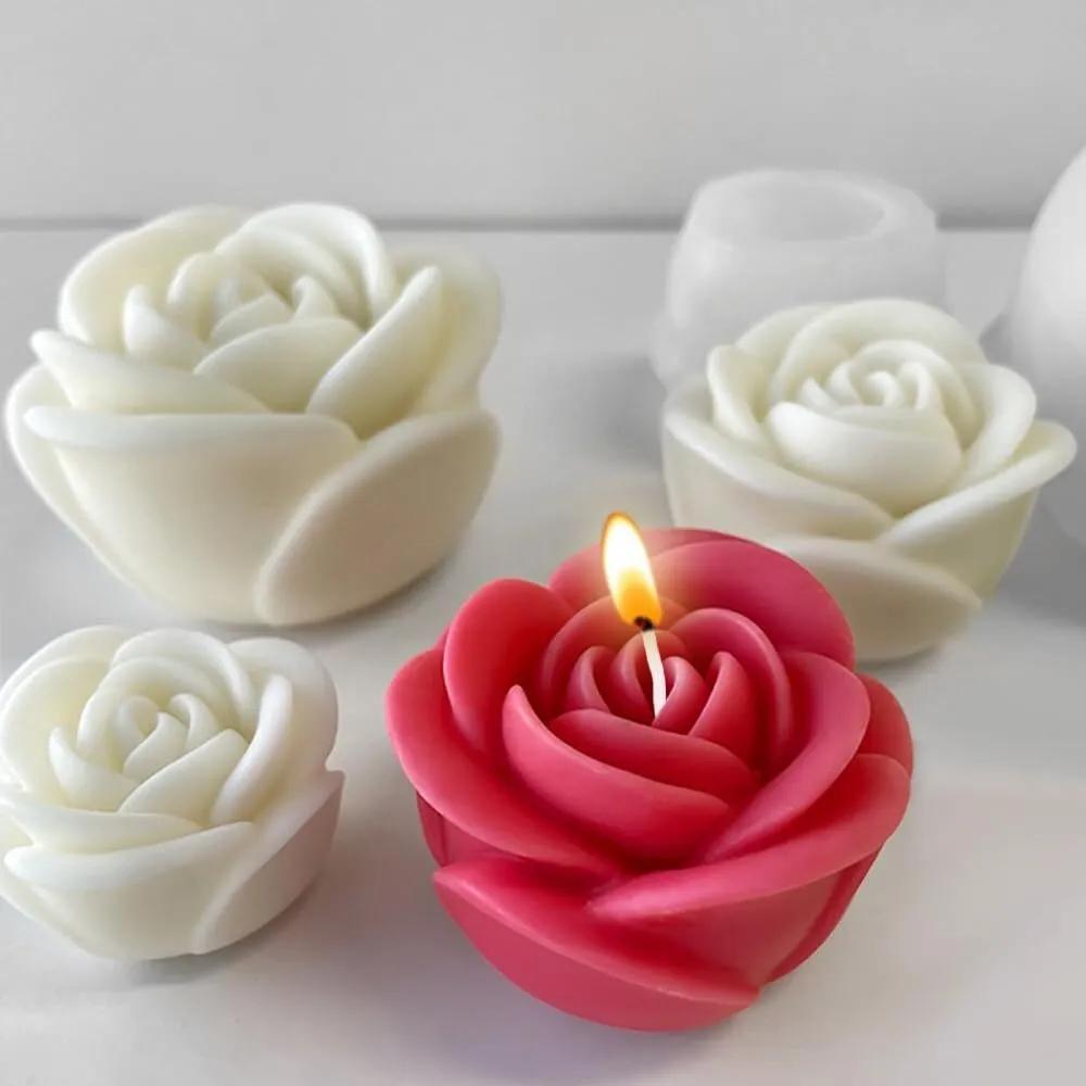 3 Sizes 3D Rose Silicone Candle Mold DIY Aromatherapy Flower Soap Resin Plaster Mould Handmade Craft Supplies