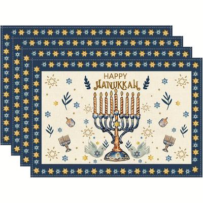 4/6pcs Set Happy Hanukkah Lighting Dreidel Pancake Placemat for Home Kitchen Dining Room Party Indoor And Outdoor Decoration 12X