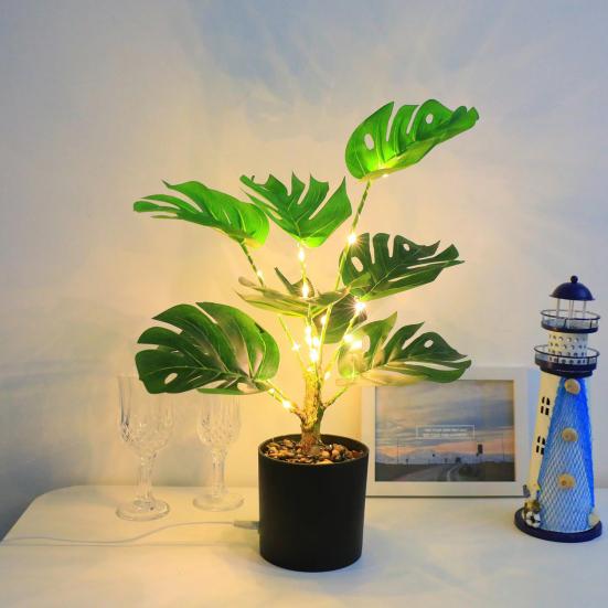 Künstlicher Bonsai-Baum mit Licht, USB-betrieben, Topfbaum für den Schreibtisch, realistisches Grün, künstliche Grünpflanze für die Dekoration im Büro und zu Hause