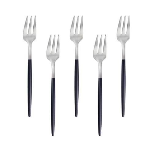 Easytoti 5-Piece Set of 13.5cm Cake and Dessert Forks, Stylish and Cute Mini Forks, 18/8 Stainless Steel, Brushed, Dishwasher Safe, Silver/Black...