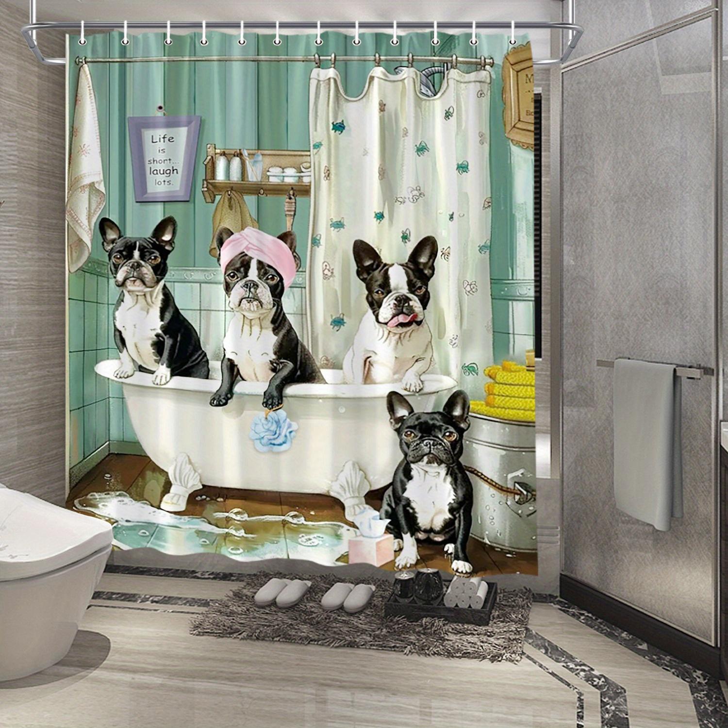 Adorable Boston Terriers Shower Curtain - Water-Resistant Fabric for Bathroom - Perfect for Dog Lovers W90XH180cm