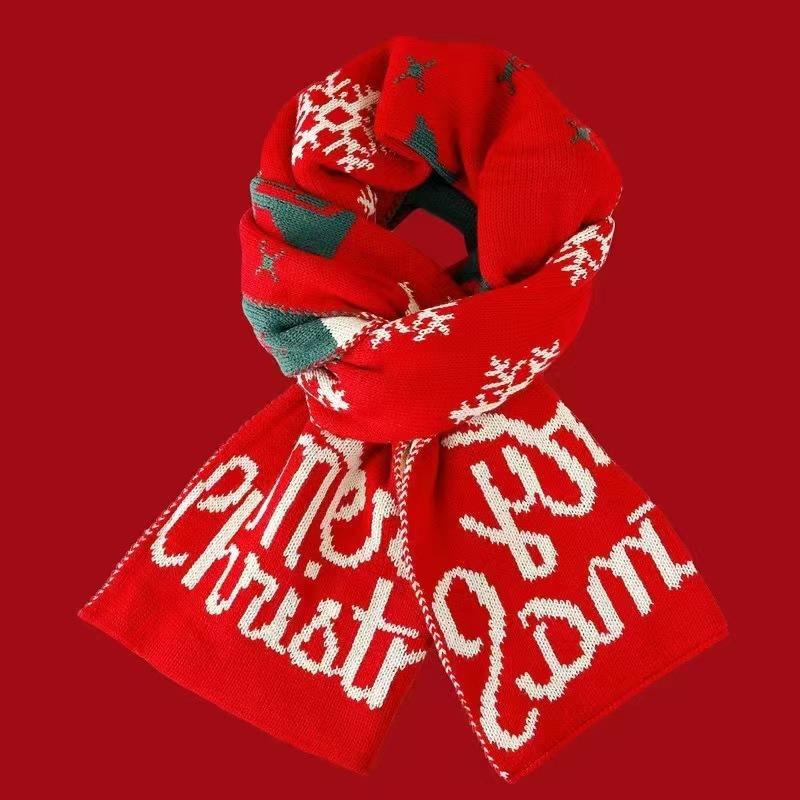 Christmas vibe scarf women's winter new Ankara red scarf long versatile knitted shawl scarf
