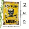 Vintage Metal Sign German Military Decor Achtung Minen Rustic Iron Wall Plaque