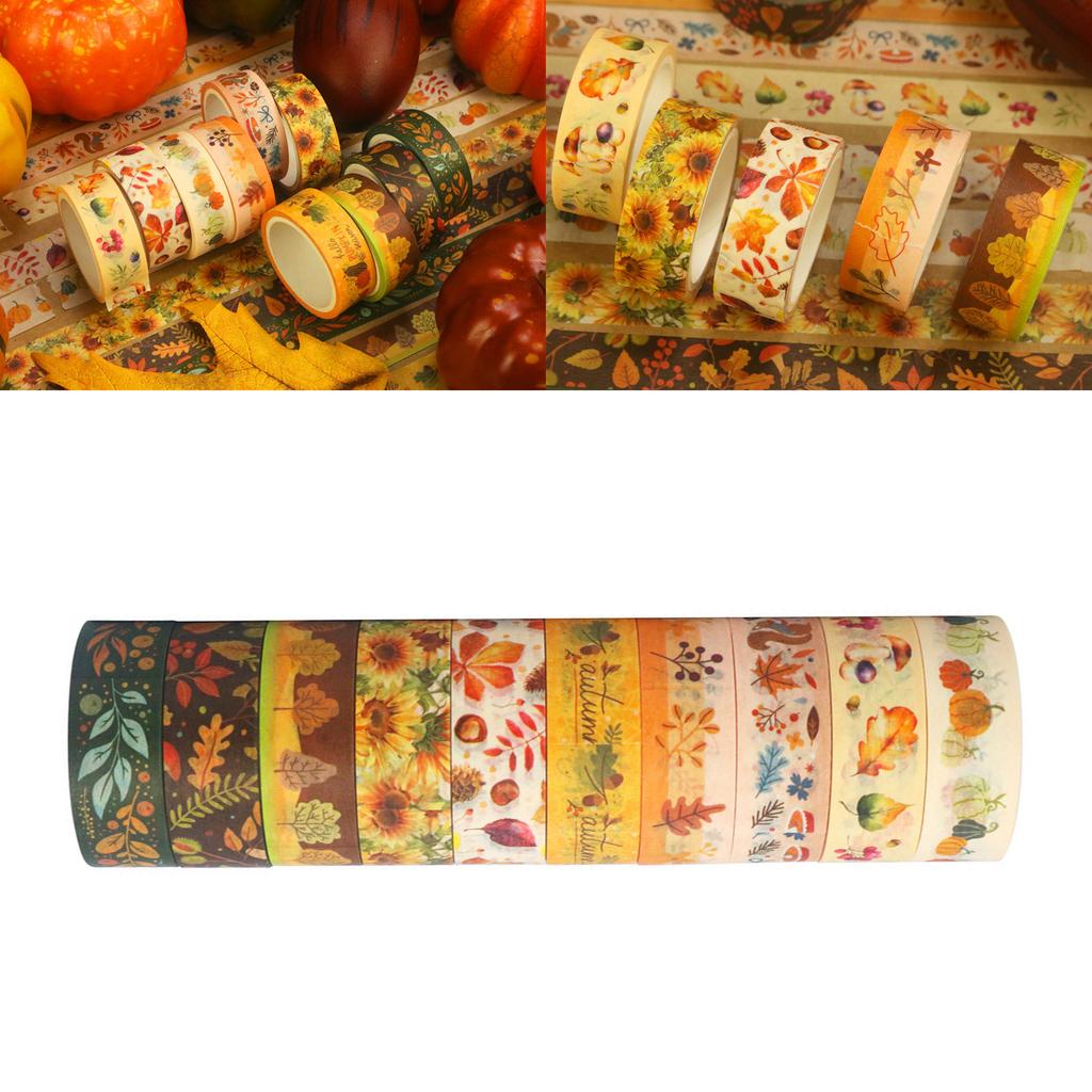 Autumn Fall Gift Wrapping Paper Washi Tape Colorful Self Adhesive Masking Tape DIY Sticker Office Stationery Crafts Tape