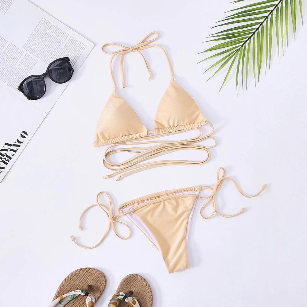 Two-piece Swimsuit for Sunbathing On the Beach, Tied Bikini Suit, Size L Two-piece Swimsuit for Sunbathing On the Beach, Tied Bikini Suit, Size L