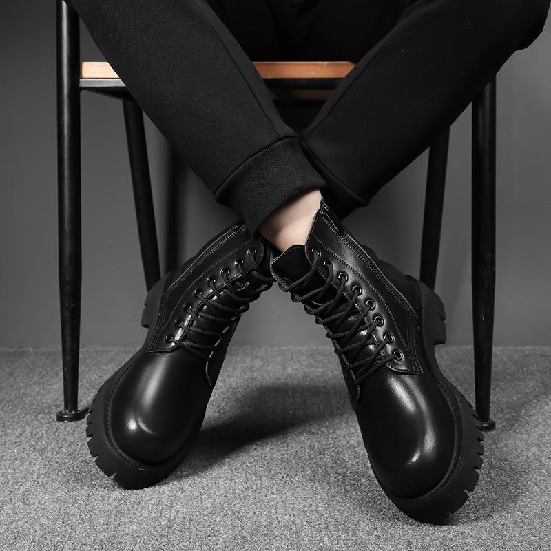 Fashion men's casual autumn winter boots black trendy platform shoes party nightclub dress genuine leather boot handsome chunky botas