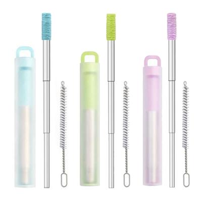 Travel Friendly Retractable Straw with Silicones Mouthpieces and Case Folding Straw for Easy Cleaning