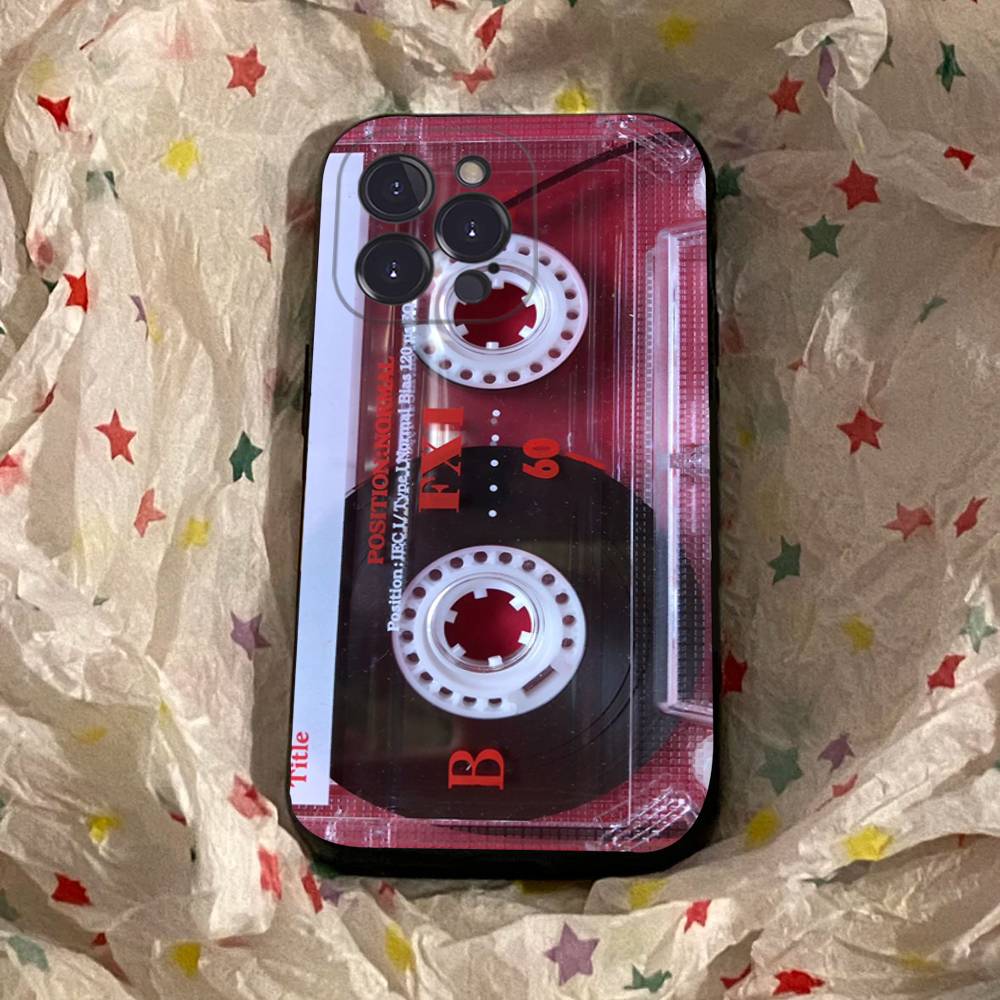 Vintage Music Tapes Cassette Phone Case Black Soft Silicone TPU Phone Case For IPhone 11 12 13 14 15 16 17 Pro Plus Mini Max