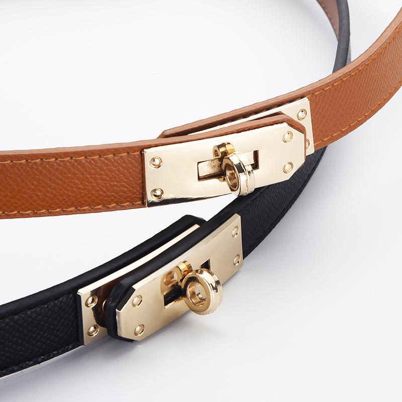 High-End Dambälte i Läder med Legeringsspänne som Drar Åt Midjan