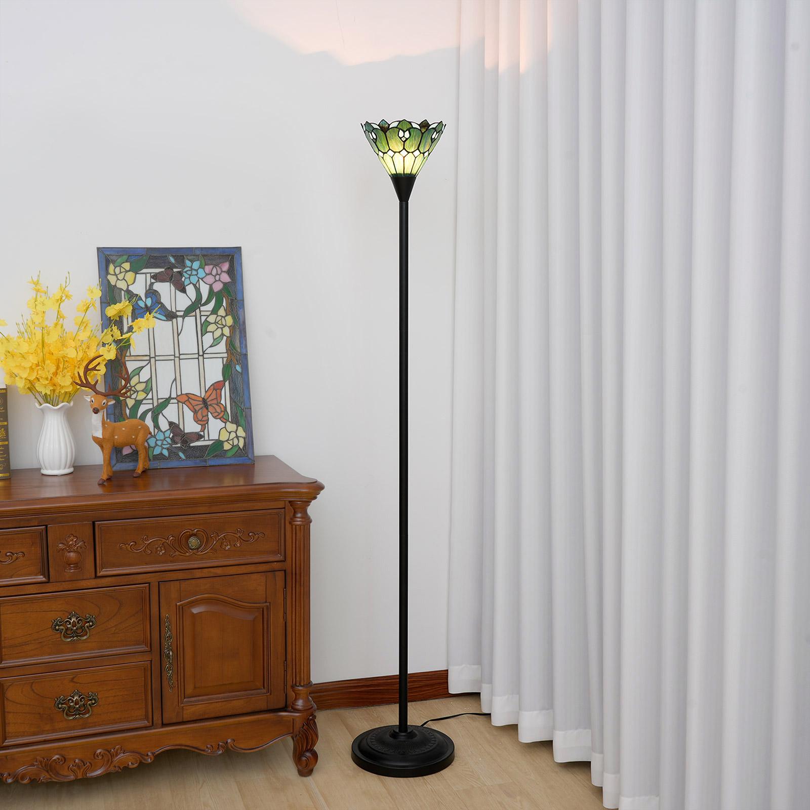 

Torchiere Floor Lamp Stained Glass Floor Light Industrial Pole Antique Style Standing Corner Lamp For Living Room