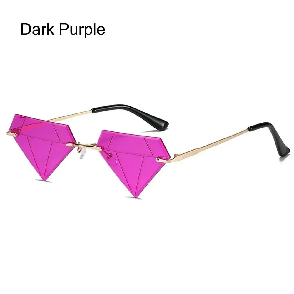 

Vintage Eyeglasses Prom Diamond Shaped Triangle Sunglasses for Women Retro Shades Rimless Sun Glasses темно-фиолетового
