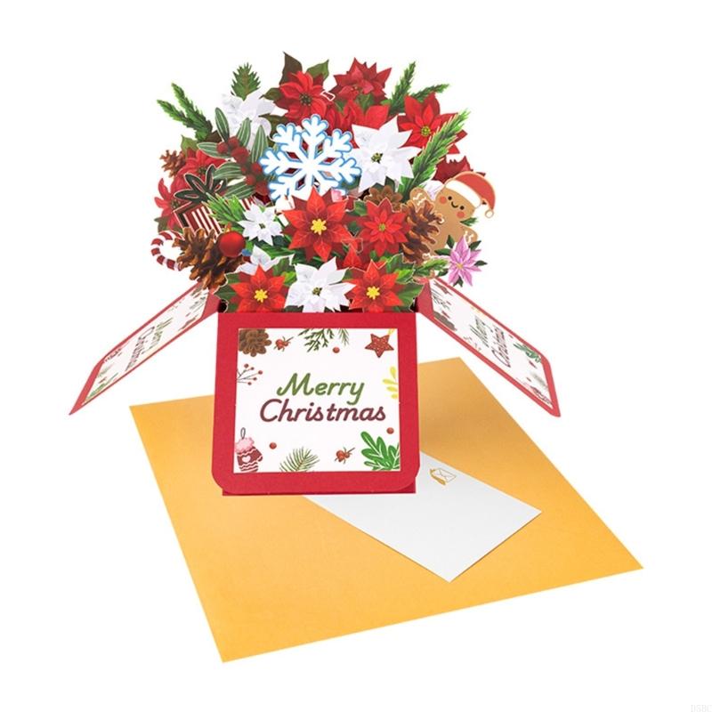 Christmas Cards with Envelope Handmade Flower Box Paper Sculpture Greeting Card for Men Women Valentines Christmas