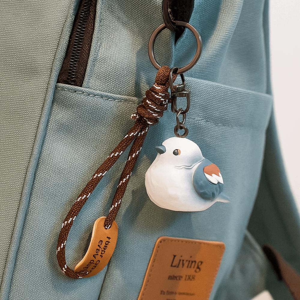 Kawaii Imitation Wood Carving Keychain Cartoon Pearl Bird Keychain Animal Key Ring  Kids