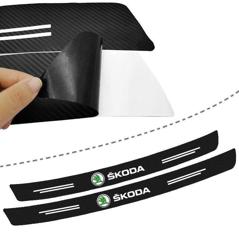 1pcs Carbon Fiber Car Trunk Rear Bumper Sticker Guard Plate Protector for Skoda Octavia Enyaq Rapid Karoq Derivati Fabia Kodiaq Kamiq Superb Yeti