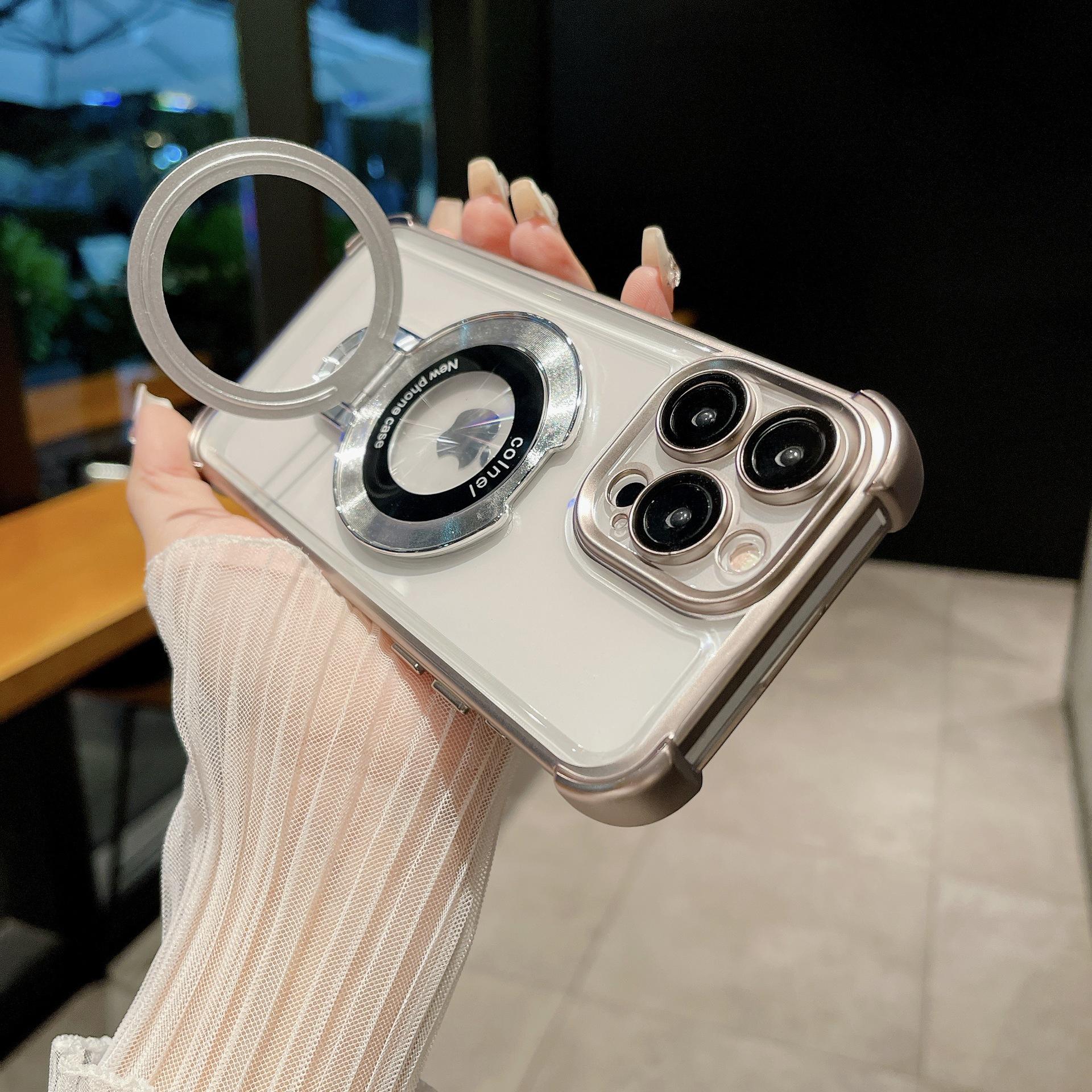 

Подходит для Apple 16promax Подставка, Чехол для телефона, Гальванизированная Четырехугольная Магнитная Подставка, Прозрачный Защитный Чехол для iPhone15 iPhone 11