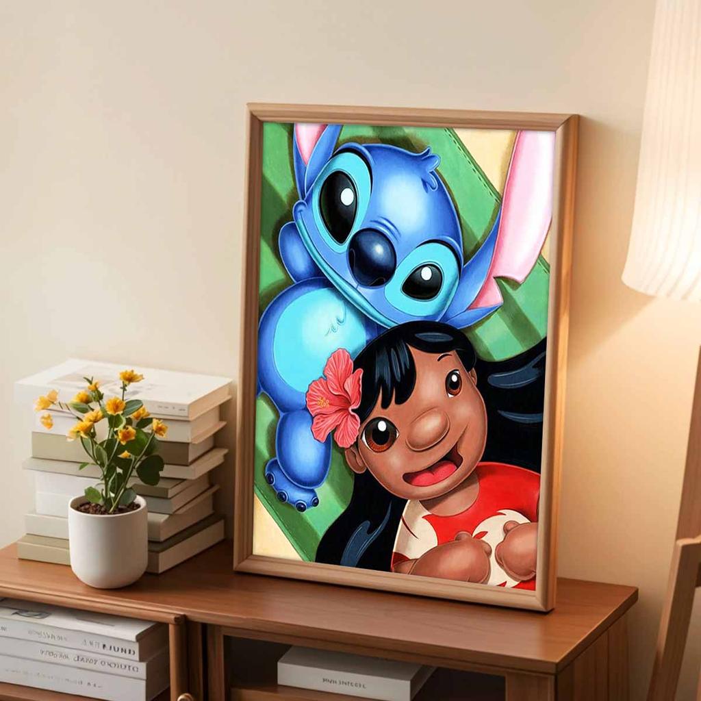Pełne Round Diamond Painting Lilo & Stitch Sztuka Obraz z Dżetami Mozaika DIY 5D Haft Krzyżykowy Dekoracja Domu