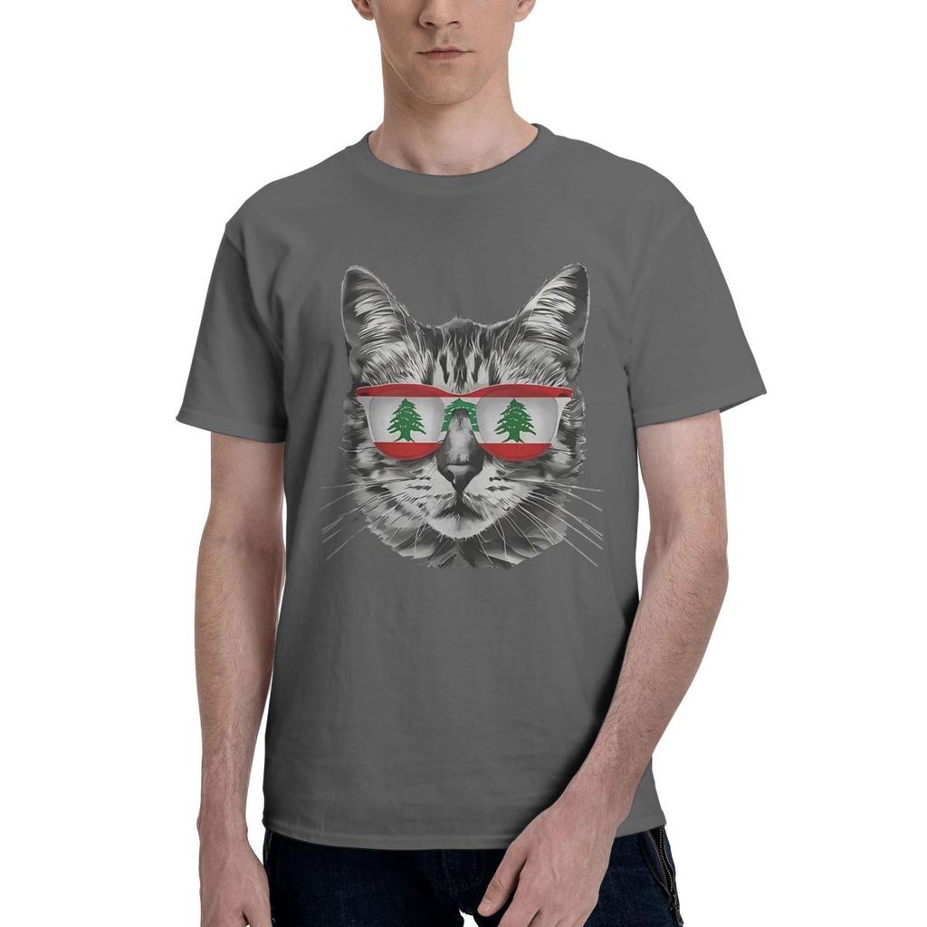 Lebanese Flag Cat 100 Cotton Casual Breathable Confortable Vintage Funny Mens TShirt Funny Shirt