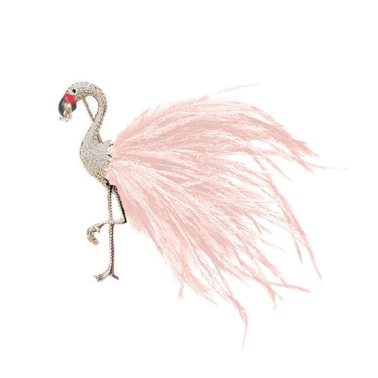 Handcrafted Sparkling Rhinestones Flamingo Pin With Feather Accessory Clothes Decoration For Party Or Casual Occasions