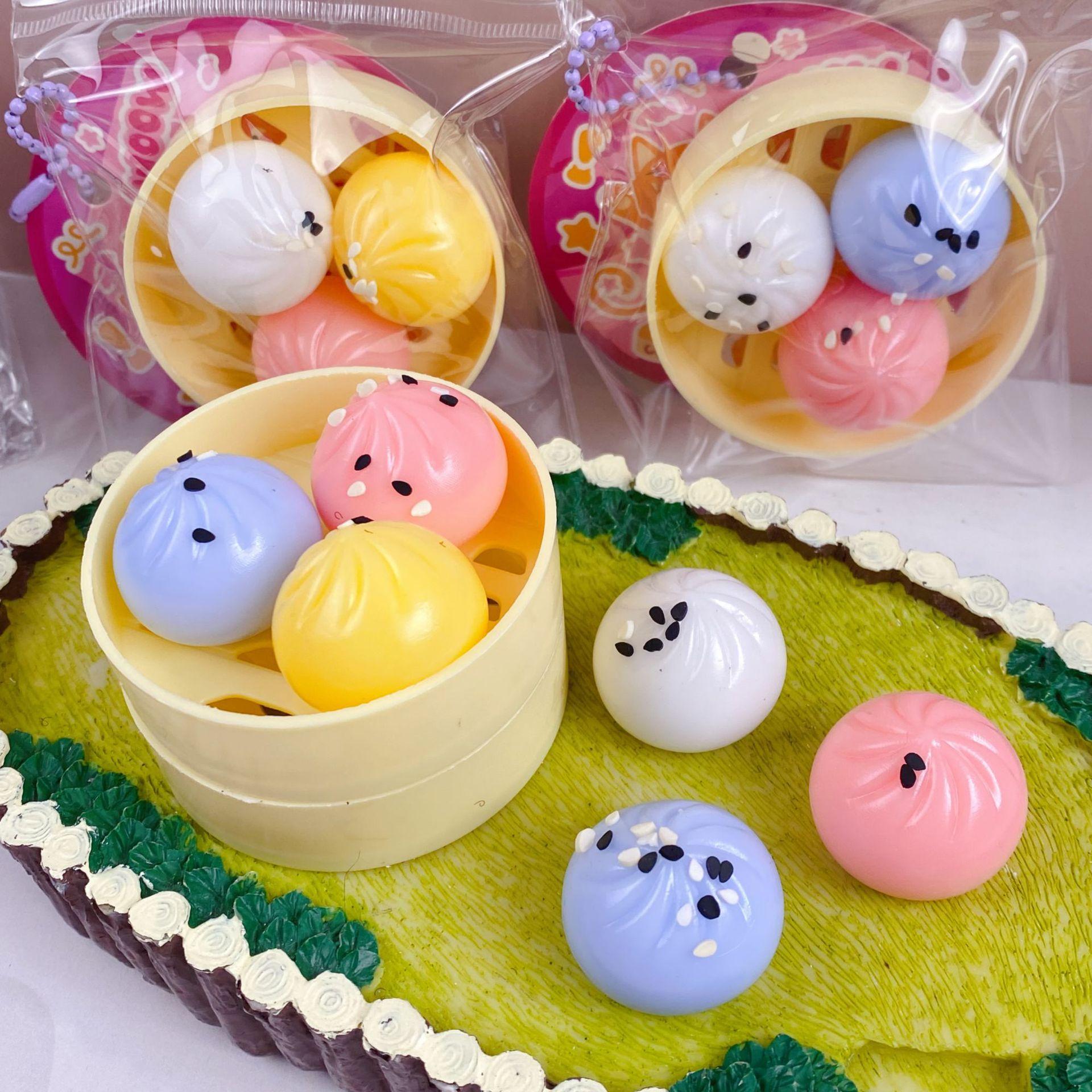 Bai Fen Bai Toys Mini Dumplings With Steamer Bun Squeezable Toys Set Soft Stress Relief Crystal Squishy Fidget Sensory Toy Party Favors Gift