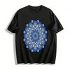 Vintage Blue Mandala Print Casual Crewneck Top Pure Cotton T-shirt