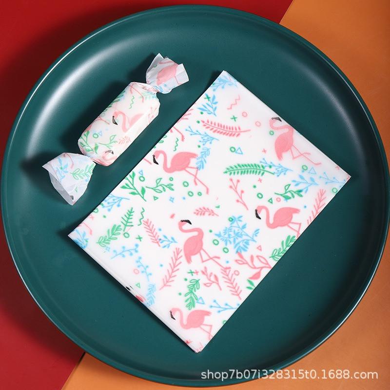 100Pcs/pack Cartoon Printed Handmade DIY Nougat Candy Packaging Oil Papers Milk Taffy Wrapper New Year Holiday Party Decoration