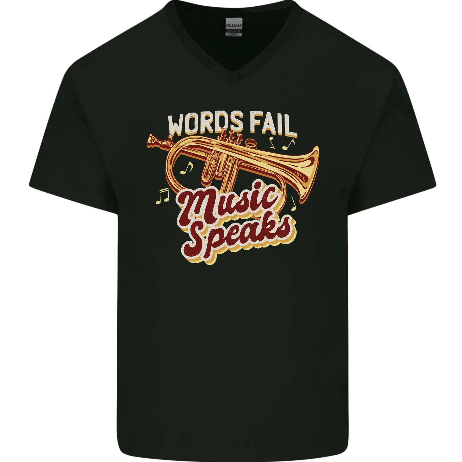 Flugelhorn Music Speaks Where Words Fail Mens VNeck Cotton T-shirt XXXL