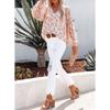 2026 New Spring and Autumn Women's V-neck Chiffon Top Lantern Sleeve Floral Casual T-shirt