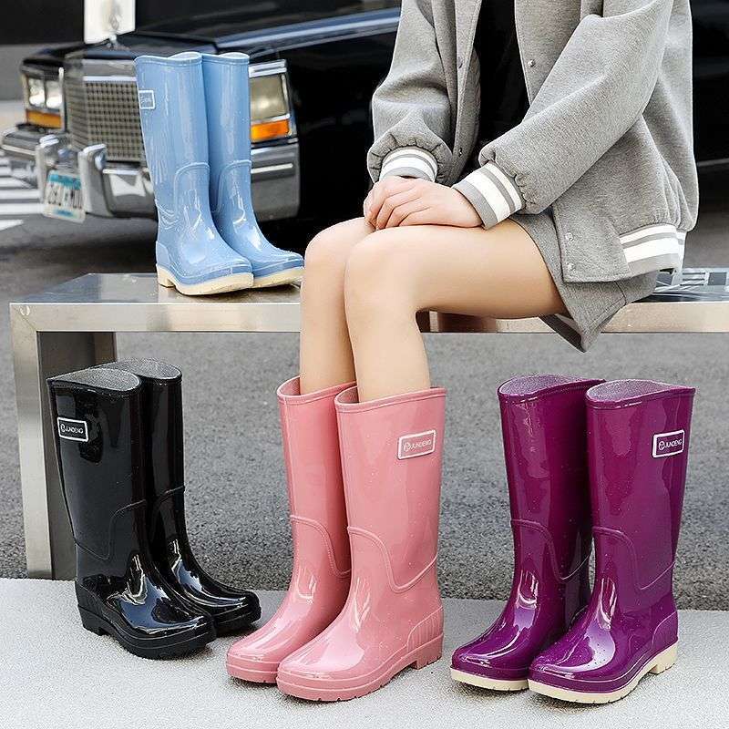 New tall rain shoes women's waterproof and wear-resistant four-season women's rain boots warm and velvet thick-soled rain shoes kitchen sho