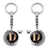 Alphabet Letter Keychain Pendant with Floral Pattern Metal Key Ring for Bag Purse Backpack Accessories Personalized Gift