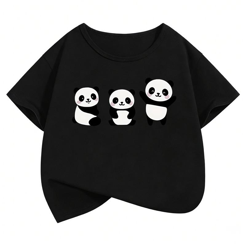 Children's Boys and Girls Summer and Spring Casual Tops T-shirt, New 2026 Happy Panda Cute and Fashionable Short-sleeve T-shirt