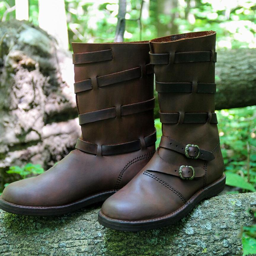 

New European and American Viking Medieval Renaissance Men s Plus Size Boots 42 темно-коричневого кольору