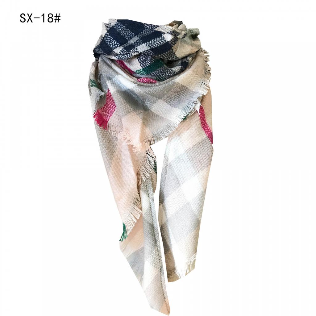 Spring Autumn Winter Imitation Cashmere Double-sided Colorful Plaid Triangle Scarf Women's Neck Shawl