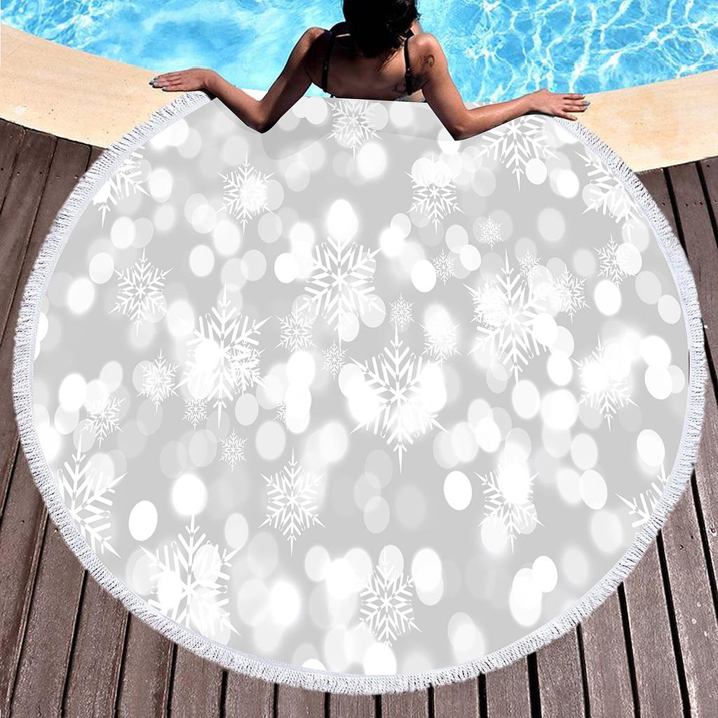 Snowflakes Round Beach Towel Christmas Decor Beach Blanket Soft Microfiber Winter Themed Towel For Boys Girls Teen New Year Gift